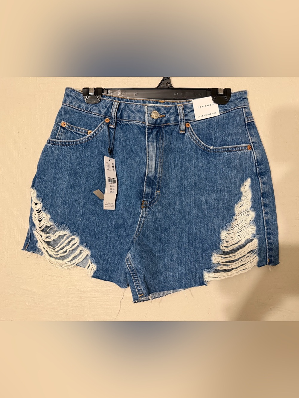 Topshop Ripped Blue Denim Shorts NWT